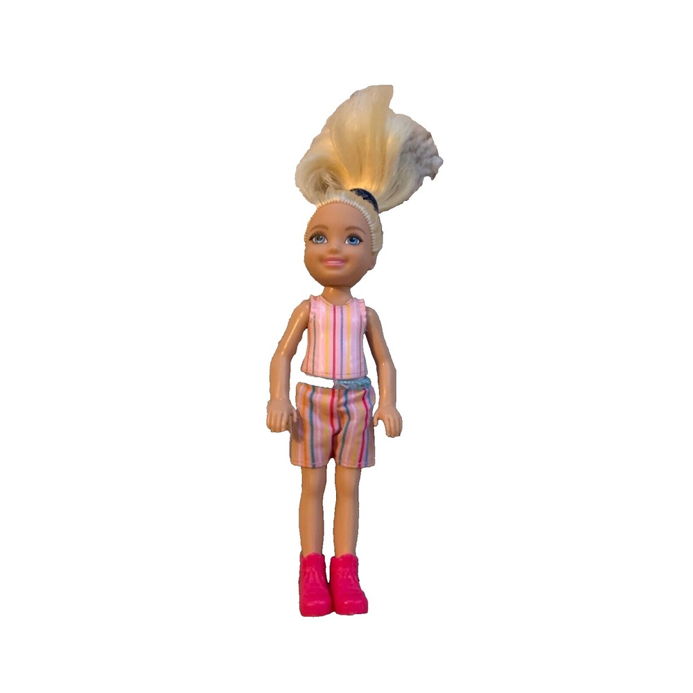 Barbie Chelsea Doll Blonde Hair Pink Striped Outfit Hot Pink Shoes 6" Tall Matte